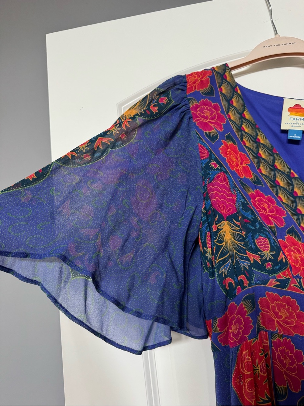 Anthropologie x Farm Rio Blue Floral V-Neck Maxi Dress size M rare - Picture 12 of 13
